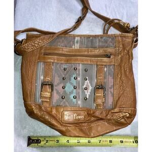 Wall Flower Southwestern Design Crossbody Purse Brown Shoulder Strap Medium